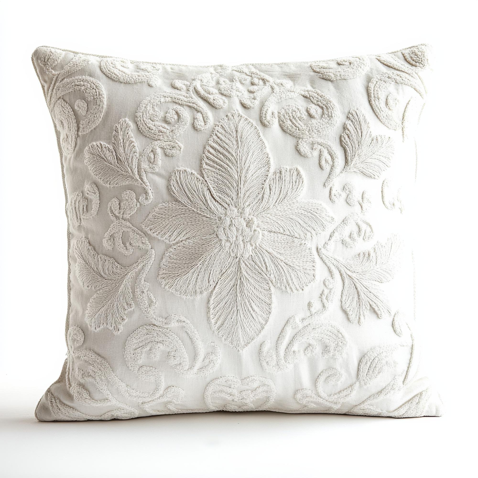 Finished embroidered cushion with modern pattern
